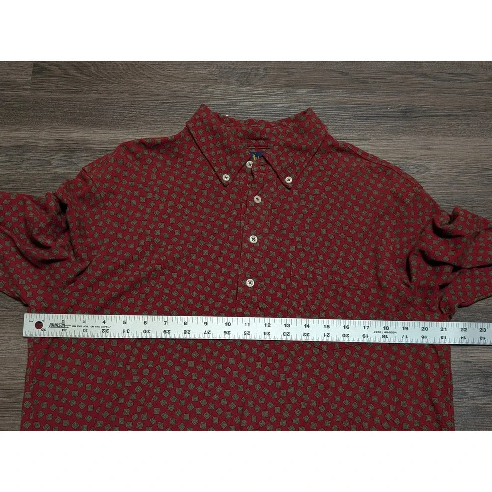 Ralph Lauren Mens Large‎ Red Geometric Print Long Sleeve Button Down Polo Shirt